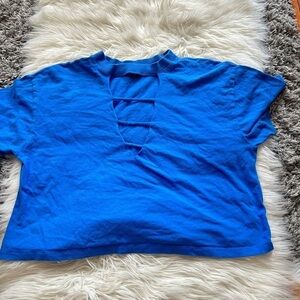 Blue Cropped Short Sleeve Top
